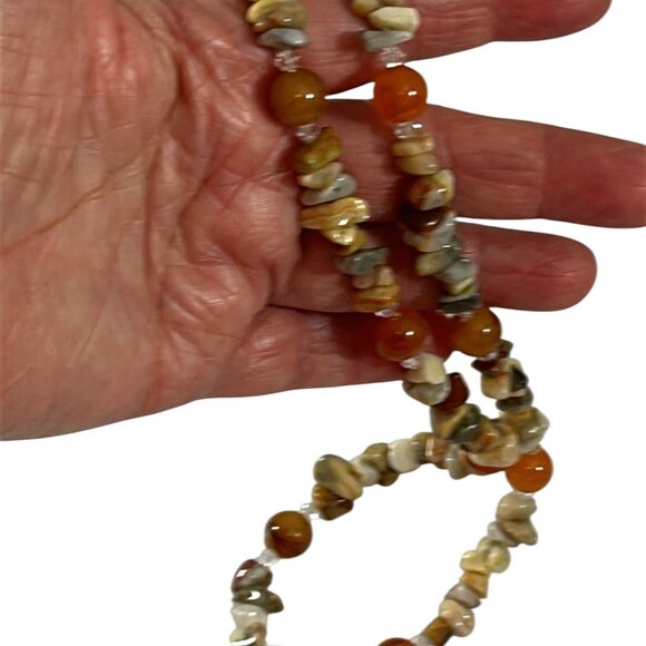 Earth Tone Natural Stone Chip Necklace Round Bead Spacers Fall Colors - Picture 7 of 7
